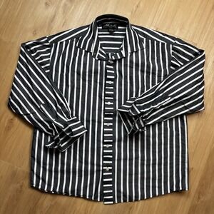 Men's Makobi Button Up Shirt Stripes Cufflink Sleeves XL Preppy Money
